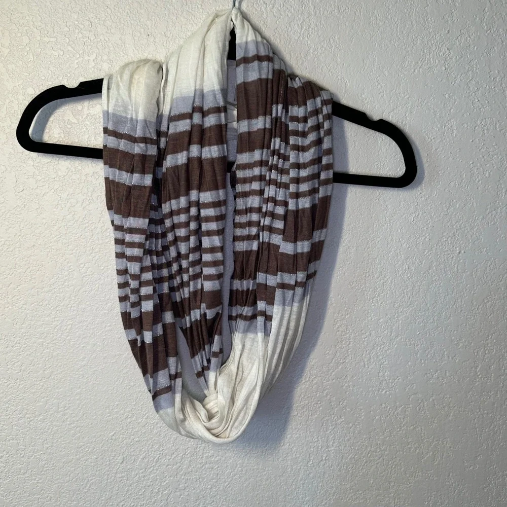 Striped Infinity Scarf Brown & Beige Lightweight‎ Fashion Accessory Women